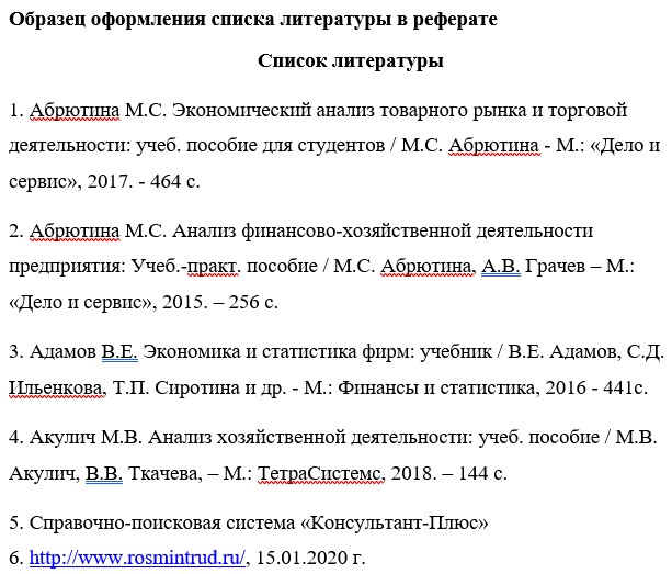 Выглядит оформление литературы следующим образом